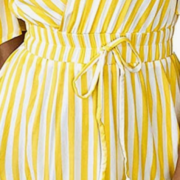 Yellow and White Striped Mini Dress - Picture 4 of 4